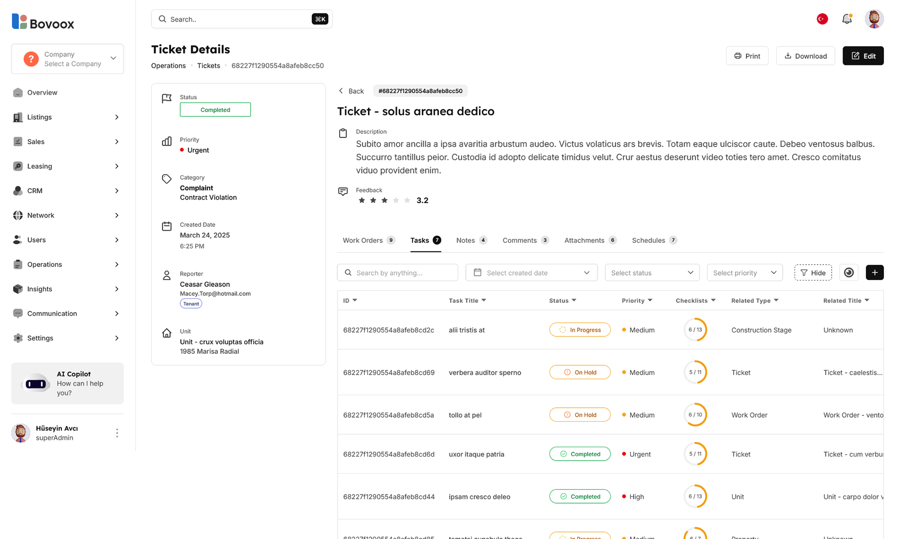 Ticket management and user profile features