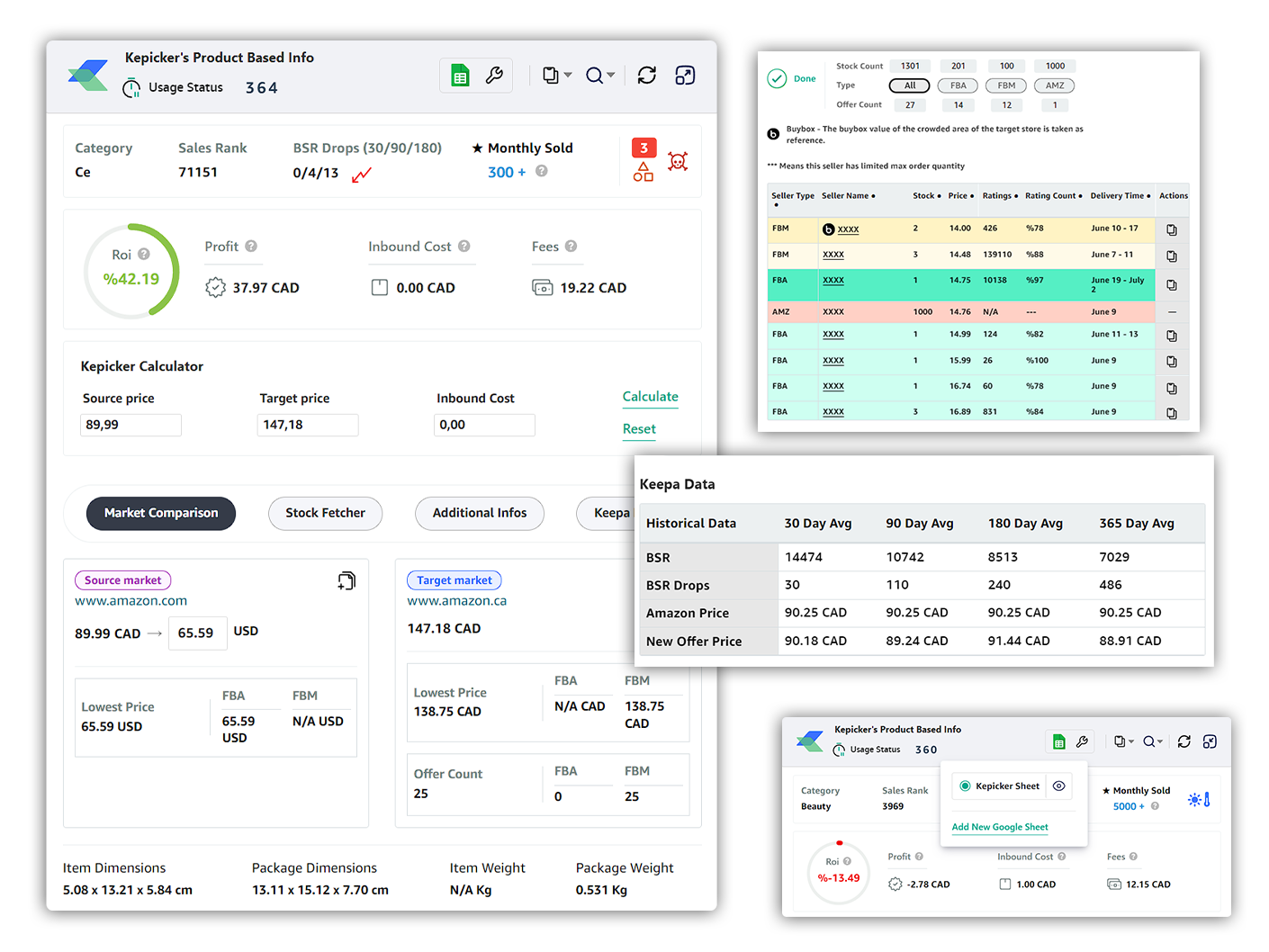 Profit calculator with FBA fee breakdown