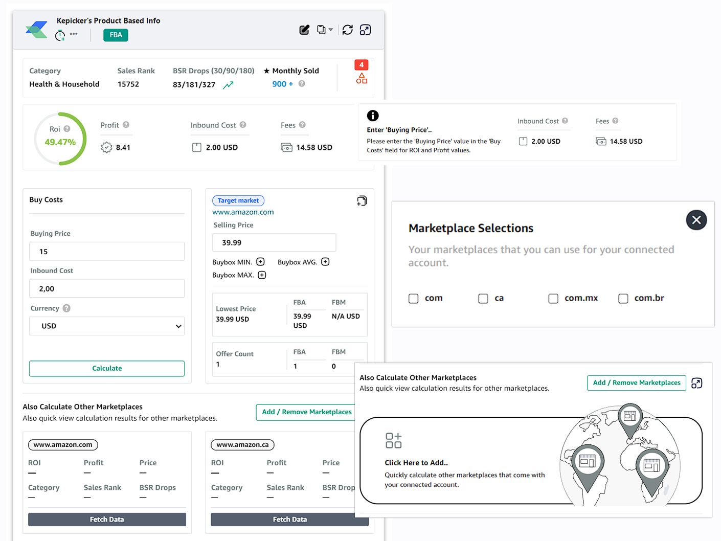 Multiple marketplace comparison view